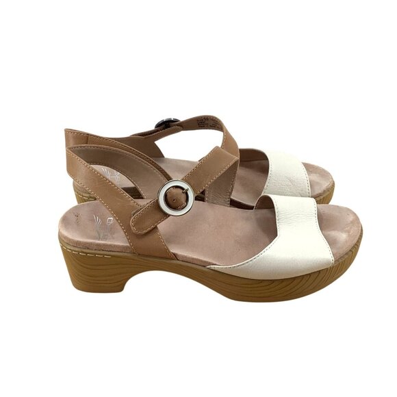 Dansko Womens Two-Tone Leather Sandals Adjustable Strap & Wooden-Look Sole Sz 39 - Picture 2 of 9